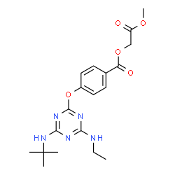 ChemSpider 2D Image | 2-Methoxy-2-oxoethyl 4-({4-(ethylamino)-6-[(2-methyl-2-propanyl)amino]-1,3,5-triazin-2-yl}oxy)benzoate | C19H25N5O5