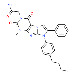ChemSpider 2D Image | 2-[8-(4-Butylphenyl)-1-methyl-2,4-dioxo-7-phenyl-1,2,4,8-tetrahydro-3H-imidazo[2,1-f]purin-3-yl]acetamide | C26H26N6O3