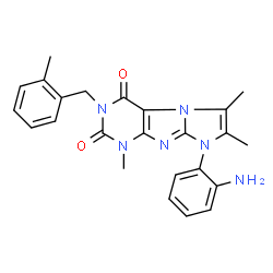 ChemSpider 2D Image | 8-(2-Aminophenyl)-1,6,7-trimethyl-3-(2-methylbenzyl)-1H-imidazo[2,1-f]purine-2,4(3H,8H)-dione | C24H24N6O2