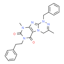 ChemSpider 2D Image | 1-Benzyl-3,9-dimethyl-7-(2-phenylethyl)-1,4-dihydro[1,2,4]triazino[3,4-f]purine-6,8(7H,9H)-dione | C24H24N6O2
