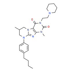 ChemSpider 2D Image | 9-(4-Butylphenyl)-1,7-dimethyl-3-[2-(1-piperidinyl)ethyl]-6,7,8,9-tetrahydropyrimido[2,1-f]purine-2,4(1H,3H)-dione | C27H38N6O2