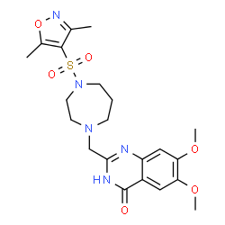 ChemSpider 2D Image | 2-({4-[(3,5-Dimethyl-1,2-oxazol-4-yl)sulfonyl]-1,4-diazepan-1-yl}methyl)-6,7-dimethoxy-4(1H)-quinazolinone | C21H27N5O6S