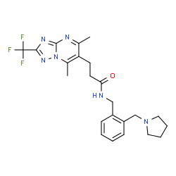 ChemSpider 2D Image | 3-[5,7-Dimethyl-2-(trifluoromethyl)[1,2,4]triazolo[1,5-a]pyrimidin-6-yl]-N-[2-(1-pyrrolidinylmethyl)benzyl]propanamide | C23H27F3N6O