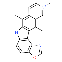 ChemSpider 2D Image | 7,10,12-Trimethyl-6H-[1,3]oxazolo[4,5-g]pyrido[4,3-b]carbazol-10-ium | C19H16N3O