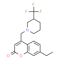 ChemSpider 2D Image | 7-Ethyl-4-{[3-(trifluoromethyl)-1-piperidinyl]methyl}-2H-chromen-2-one | C18H20F3NO2