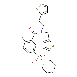 ChemSpider 2D Image | 2-Methyl-5-(4-morpholinylsulfonyl)-N-[2-(2-thienyl)ethyl]-N-(2-thienylmethyl)benzamide | C23H26N2O4S3