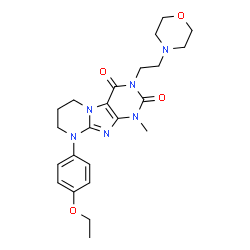ChemSpider 2D Image | 9-(4-Ethoxyphenyl)-1-methyl-3-[2-(4-morpholinyl)ethyl]-6,7,8,9-tetrahydropyrimido[2,1-f]purine-2,4(1H,3H)-dione | C23H30N6O4