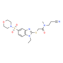 ChemSpider 2D Image | N-(2-Cyanoethyl)-2-{[1-ethyl-5-(4-morpholinylsulfonyl)-1H-benzimidazol-2-yl]sulfanyl}-N-methylacetamide | C19H25N5O4S2