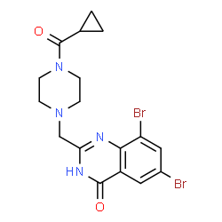 ChemSpider 2D Image | 6,8-Dibromo-2-{[4-(cyclopropylcarbonyl)-1-piperazinyl]methyl}-4(1H)-quinazolinone | C17H18Br2N4O2