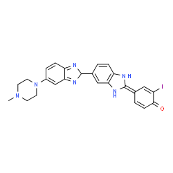 ChemSpider 2D Image | (4E)-2-Iodo-4-[5-(4-methyl-1-piperazinyl)-1',3'-dihydro-2H,2'H-2,5'-bibenzimidazol-2'-ylidene]-2,5-cyclohexadien-1-one | C25H23IN6O