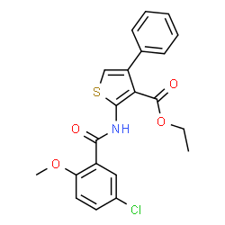 ChemSpider 2D Image | Ethyl 2-[(5-chloro-2-methoxybenzoyl)amino]-4-phenyl-3-thiophenecarboxylate | C21H18ClNO4S
