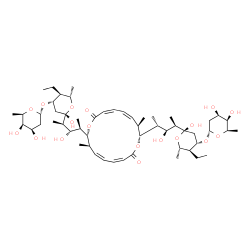 ChemSpider 2D Image | (3Z,5Z,7R,8R,11Z,13Z,15R,16R)-8,16-Bis{(2R,3S,4R)-4-[(2S,4S,5S,6S)-4-{[(2S,4R,5R,6R)-4,5-dihydroxy-6-methyltetrahydro-2H-pyran-2-yl]oxy}-5-ethyl-2-hydroxy-6-methyltetrahydro-2H-pyran-2-yl]-3-hydroxy-2
-pentanyl}-7,15-dimethyl-1,9-dioxacyclohexadeca-3,5,11,13-tetraene-2,10-dione (non-preferred name) | C54H88O18