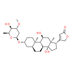 ChemSpider 2D Image | (3alpha,5alpha,8alpha,9beta,10alpha,11beta,13alpha,14alpha,17alpha)-3-[(2,6-Dideoxy-3-O-methyl-beta-L-xylo-hexopyranosyl)oxy]-11,14-dihydroxycard-20(22)-enolide | C30H46O8