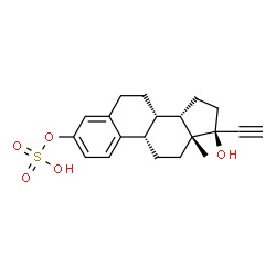 ChemSpider 2D Image | (8alpha,13alpha)-17-Hydroxy-19-norpregna-1(10),2,4-trien-20-yn-3-yl hydrogen sulfate | C20H24O5S
