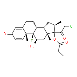 ChemSpider 2D Image | (8alpha,10alpha,11alpha,13alpha,16alpha,17xi)-21-Chloro-9-fluoro-11-hydroxy-16-methyl-3,20-dioxopregna-1,4-dien-17-yl propionate | C25H32ClFO5