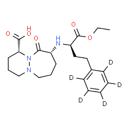 ChemSpider 2D Image | (1R,9R)-9-{[(2R)-1-Ethoxy-1-oxo-4-(~2~H_5_)phenyl-2-butanyl]amino}-10-oxooctahydro-6H-pyridazino[1,2-a][1,2]diazepine-1-carboxylic acid | C22H26D5N3O5