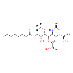 ChemSpider 2D Image | (6S)-5-Acetamido-2,6-anhydro-4-carbamimidamido-3,4,5-trideoxy-6-[(1S,2S)-2-hydroxy-1-[(~2~H_3_)methyloxy]-3-(octanoyloxy)propyl]-D-threo-hex-2-enonic acid | C21H33D3N4O8