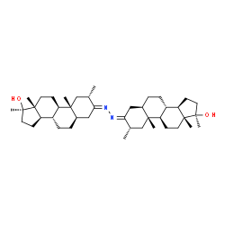 ChemSpider 2D Image | (2beta,3E,5beta,8alpha,9beta,10alpha,13alpha,14beta,17alpha,2'beta,3'E,5'beta,8'alpha,9'beta,10'alpha,13'alpha,14'beta,17'alpha)-3,3'-[(1E,2E)-1,2-Hydrazinediylidene]bis(2,17-dimethylandrostan-17-ol) | C42H68N2O2