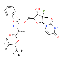 ChemSpider 2D Image | (1,1,1,3,3,3-~2~H_6_)-2-Propanyl (2R)-2-{[{[(2S,3S,4S,5S)-5-(2,4-dioxo-3,4-dihydro-1(2H)-pyrimidinyl)-4-fluoro-3-hydroxy-4-methyltetrahydro-2-furanyl]methoxy}(phenoxy)phosphoryl]amino}propanoate (non-
preferred name) | C22H23D6FN3O9P