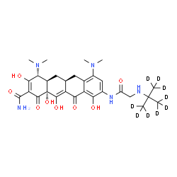 ChemSpider 2D Image | (4R,4aR,5aS,12aR)-4,7-Bis(dimethylamino)-3,10,12,12a-tetrahydroxy-9-({N-[2-(~2~H_3_)methyl(~2~H_6_)-2-propanyl]glycyl}amino)-1,11-dioxo-1,4,4a,5,5a,6,11,12a-octahydro-2-tetracenecarboxamide | C29H30D9N5O8