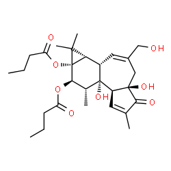 ChemSpider 2D Image | (1aS,1bS,4aR,7aS,7bS,8R,9R,9aS)-4a,7b-Dihydroxy-3-(hydroxymethyl)-1,1,6,8-tetramethyl-5-oxo-1,1a,1b,4,4a,5,7a,7b,8,9-decahydro-9aH-cyclopropa[3,4]benzo[1,2-e]azulene-9,9a-diyl dibutanoate | C28H40O8