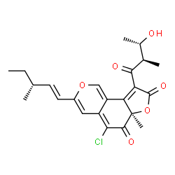 ChemSpider 2D Image | (6aR)-5-Chloro-9-[(2R,3S)-3-hydroxy-2-methylbutanoyl]-6a-methyl-3-[(1E,3R)-3-methyl-1-penten-1-yl]-6H-furo[2,3-h]isochromene-6,8(6aH)-dione | C23H25ClO6