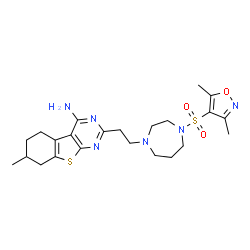 ChemSpider 2D Image | 2-(2-{4-[(3,5-Dimethyl-1,2-oxazol-4-yl)sulfonyl]-1,4-diazepan-1-yl}ethyl)-7-methyl-5,6,7,8-tetrahydro[1]benzothieno[2,3-d]pyrimidin-4-amine | C23H32N6O3S2