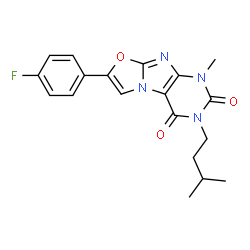 ChemSpider 2D Image | 7-(4-Fluorophenyl)-1-methyl-3-(3-methylbutyl)[1,3]oxazolo[2,3-f]purine-2,4(1H,3H)-dione | C19H19FN4O3