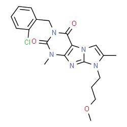 ChemSpider 2D Image | 3-(2-Chlorobenzyl)-8-(3-methoxypropyl)-1,7-dimethyl-1H-imidazo[2,1-f]purine-2,4(3H,8H)-dione | C20H22ClN5O3
