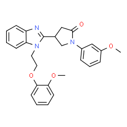 ChemSpider 2D Image | 4-{1-[2-(2-Methoxyphenoxy)ethyl]-1H-benzimidazol-2-yl}-1-(3-methoxyphenyl)-2-pyrrolidinone | C27H27N3O4