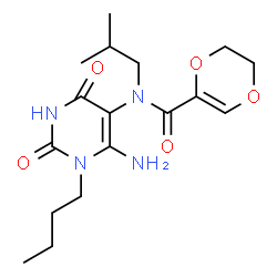 ChemSpider 2D Image | N-(6-Amino-1-butyl-2,4-dioxo-1,2,3,4-tetrahydro-5-pyrimidinyl)-N-isobutyl-5,6-dihydro-1,4-dioxine-2-carboxamide | C17H26N4O5