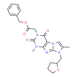 ChemSpider 2D Image | Benzyl [1,7-dimethyl-2,4-dioxo-8-(tetrahydro-2-furanylmethyl)-1,2,4,8-tetrahydro-3H-imidazo[2,1-f]purin-3-yl]acetate | C23H25N5O5
