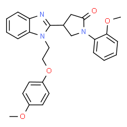 ChemSpider 2D Image | 4-{1-[2-(4-Methoxyphenoxy)ethyl]-1H-benzimidazol-2-yl}-1-(2-methoxyphenyl)-2-pyrrolidinone | C27H27N3O4