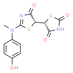 ChemSpider 2D Image | (5R)-5-{(5R)-2-[(4-Hydroxyphenyl)(methyl)amino]-4-oxo-4,5-dihydro-1,3-thiazol-5-yl}-1,3-thiazolidine-2,4-dione | C13H11N3O4S2