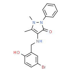 ChemSpider 2D Image | 4-[(5-Bromo-2-hydroxybenzyl)amino]-1,5-dimethyl-2-phenyl-1,2-dihydro-3H-pyrazol-3-one | C18H18BrN3O2