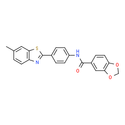 ChemSpider 2D Image | N-[4-(6-Methyl-1,3-benzothiazol-2-yl)phenyl]-1,3-benzodioxole-5-carboxamide | C22H16N2O3S