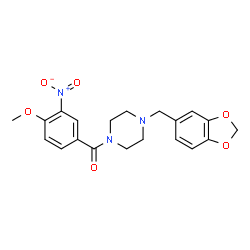 ChemSpider 2D Image | [4-(1,3-Benzodioxol-5-ylmethyl)-1-piperazinyl](4-methoxy-3-nitrophenyl)methanone | C20H21N3O6