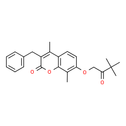 ChemSpider 2D Image | 3-Benzyl-7-(3,3-dimethyl-2-oxobutoxy)-4,8-dimethyl-2H-chromen-2-one | C24H26O4