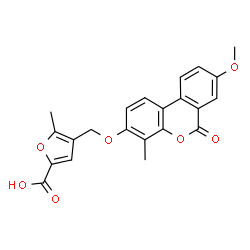 ChemSpider 2D Image | 4-{[(8-Methoxy-4-methyl-6-oxo-6H-benzo[c]chromen-3-yl)oxy]methyl}-5-methyl-2-furoic acid | C22H18O7