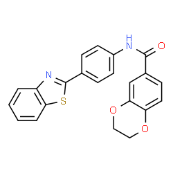 ChemSpider 2D Image | N-[4-(1,3-Benzothiazol-2-yl)phenyl]-2,3-dihydro-1,4-benzodioxine-6-carboxamide | C22H16N2O3S