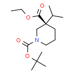 ChemSpider 2D Image | 3-Ethyl 1-(2-methyl-2-propanyl) (3R)-3-isopropyl-1,3-piperidinedicarboxylate | C16H29NO4