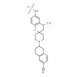 ChemSpider 2D Image | N-[1'-(6-Cyano-1,2,3,4-tetrahydro-2-naphthalenyl)-4-hydroxy-3,4-dihydrospiro[chromene-2,4'-piperidin]-6-yl]methanesulfonamide | C25H29N3O4S