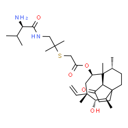 ChemSpider 2D Image | (2R,3S,4S,6R,8R,14R)-3-Hydroxy-2,4,7,14-tetramethyl-9-oxo-4-vinyltricyclo[5.4.3.0~1,8~]tetradec-6-yl {[2-methyl-1-(D-valylamino)-2-propanyl]sulfanyl}acetate | C31H52N2O5S