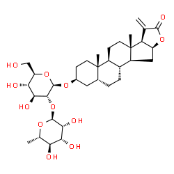 ChemSpider 2D Image | (3beta,5beta,16beta)-20-Methylene-21-oxo-16,21-epoxypregnan-3-yl 2-O-(6-deoxy-alpha-L-mannopyranosyl)-beta-D-glucopyranoside | C34H52O12