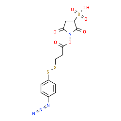 ChemSpider 2D Image | 1-({3-[(4-Azidophenyl)disulfanyl]propanoyl}oxy)-2,5-dioxo-3-pyrrolidinesulfonic acid | C13H12N4O7S3