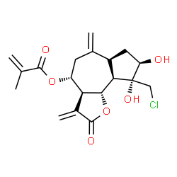 ChemSpider 2D Image | (3aS,4R,8R,9R,9aR,9bR)-9-(Chloromethyl)-8,9-dihydroxy-3,6-bis(methylene)-2-oxododecahydroazuleno[4,5-b]furan-4-yl methacrylate | C19H23ClO6