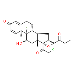 ChemSpider 2D Image | (8alpha,9beta,11beta,13alpha,14beta,16beta,17alpha)-21-Chloro-9-fluoro-11-hydroxy-16-methyl-3,20-dioxopregna-1,4-dien-17-yl propionate | C25H32ClFO5