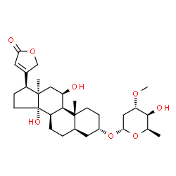 ChemSpider 2D Image | (3beta,5beta,9beta,10alpha,11alpha,17alpha)-3-[(2,6-Dideoxy-3-O-methyl-alpha-D-xylo-hexopyranosyl)oxy]-11,14-dihydroxycard-20(22)-enolide | C30H46O8