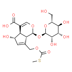 ChemSpider 2D Image | (1S,4aR,5S,7aS)-5-Hydroxy-1-(alpha-D-mannopyranosyloxy)-7-({[(methylsulfanyl)carbonyl]oxy}methyl)-1,4a,5,7a-tetrahydrocyclopenta[c]pyran-4-carboxylic acid | C18H24O12S