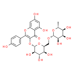 ChemSpider 2D Image | 5,7-Dihydroxy-2-(4-hydroxyphenyl)-4-oxo-4H-chromen-3-yl 6-O-(6-deoxy-beta-D-allopyranosyl)-alpha-L-idopyranoside | C27H30O15